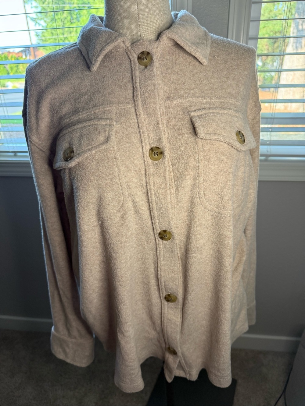 32 Degrees Light Beige Button-Front Shirt Jacket